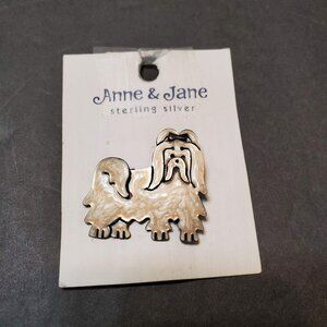 Vintage Sterling Silver Dog Brooch, Signed AJH Anne & Jane, Enamel Terrier Pin